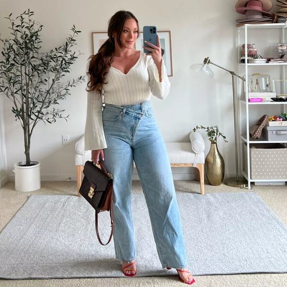 AGOLDE The Criss Cross Upsized Jeans Suburbia Light Wash Sz 33 {3V33} - Picture 1 of 6